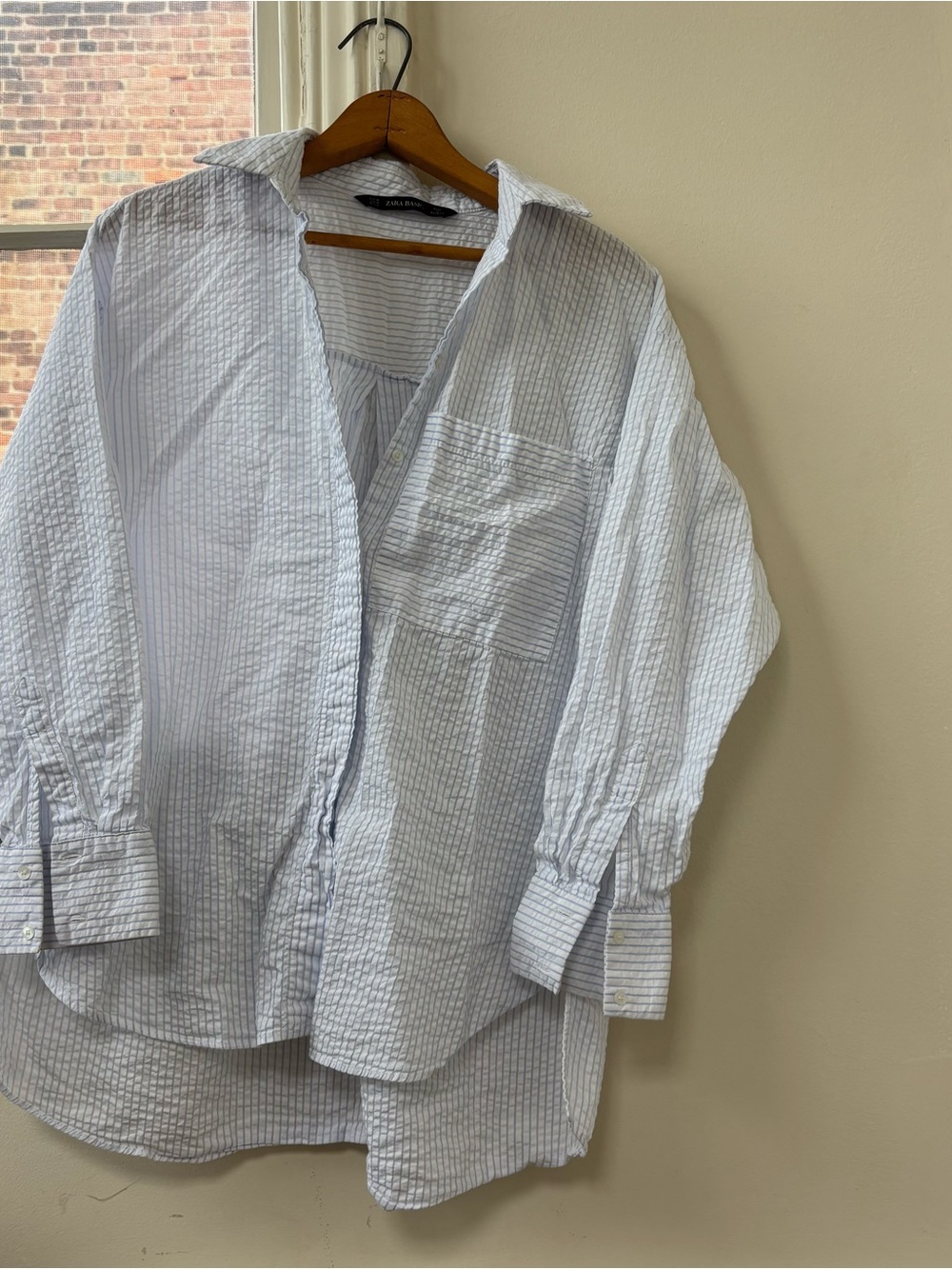 Zara Light Blue Striped Seersucker Button Down